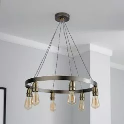 Dunelm Marsden Industrial 6 Light Hoop Antique Brass Ceiling Fitting -wall lights Shop 1000111933 alt01
