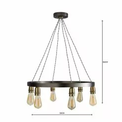 Dunelm Marsden Industrial 6 Light Hoop Antique Brass Ceiling Fitting -wall lights Shop 1000111933 alt04
