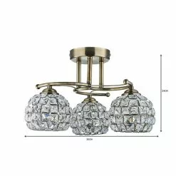 Dunelm Bergen 3 Light Crystal Antique Brass Ceiling Fitting -wall lights Shop 1000119863 alt06
