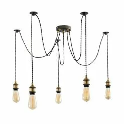 Dunelm Logan 5 Light Spider Antique Brass Industrial Cluster Flex Fitting -wall lights Shop 1000139088 alt05