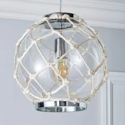 Dunelm Leah 1 Light Pendant Rope Glass Ceiling Fitting -wall lights Shop 1000149081 alt01
