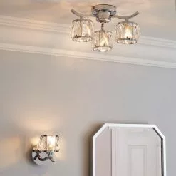 Dunelm Kleio 3 Light Glass Chrome Semi-Flush Ceiling Fitting -wall lights Shop 1000157757 alt08