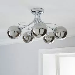 Dunelm Mateo 5 Light Glass Chrome Semi-Flush Ceiling Fitting -wall lights Shop 1000158444 alt01
