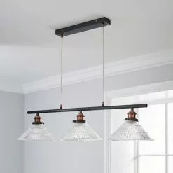 Dunelm Logan 3 Light Bar Glass Diner Industrial Ceiling Fitting -wall lights Shop 1000158458 alt01