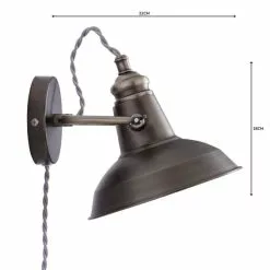 Dunelm Lucas Industrial Easy Fit Plug In Wall Light Pewter -wall lights Shop 1000158758 alt04