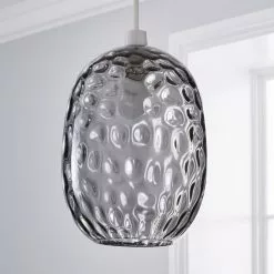 Dunelm Elodie Dimpled Glass Easy Fit Pendant Grey Lustre -wall lights Shop 1000180647 alt01