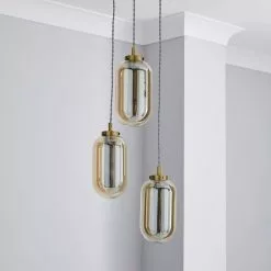 Dunelm Safi Mesh Detail 3 Cluster Ceiling Fitting Antique Brass -wall lights Shop 1000183096 alt01