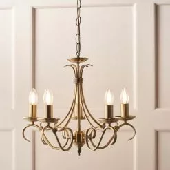 Vogue Lighting Vogue Bernice 5 Light Candelabra Ceiling Fitting Antique Brass -wall lights Shop 30671118 alt03