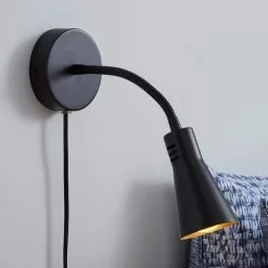 Dunelm Nola Adjustable Easy Fit Plug In Wall Light Black