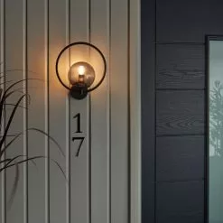 Dunelm Fort Halo Black Smoked Glass Outdoor Wall Light -wall lights Shop 30730434 alt02