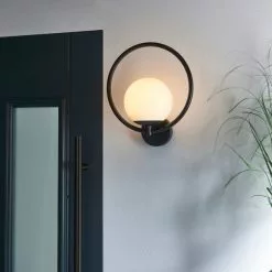 Dunelm Fort Halo Black Opal Glass Outdoor Wall Light -wall lights Shop 30730436 alt04