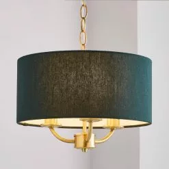 Dunelm Preston Gold Green 3 Light Pendant Fitting