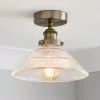 Dunelm Logan Glass 1 Light Satin Nickel Semi Flush Fitting