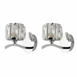 Dunelm Kleio Glass Chrome Wall Light Twin Pack
