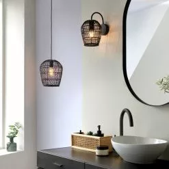 Dunelm Kirra Bathroom 1 Light Pendant Faux Rattan Ceiling Fitting -wall lights Shop 30789856 alt04