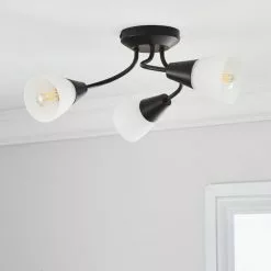 Dunelm Ordway Frosted 3 Light Black Ceiling Fitting -wall lights Shop 30802370 alt01
