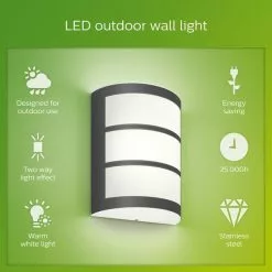 Philips Python Integrated LED Outdoor Wall Light, Warm White -wall lights Shop 30838312 alt03